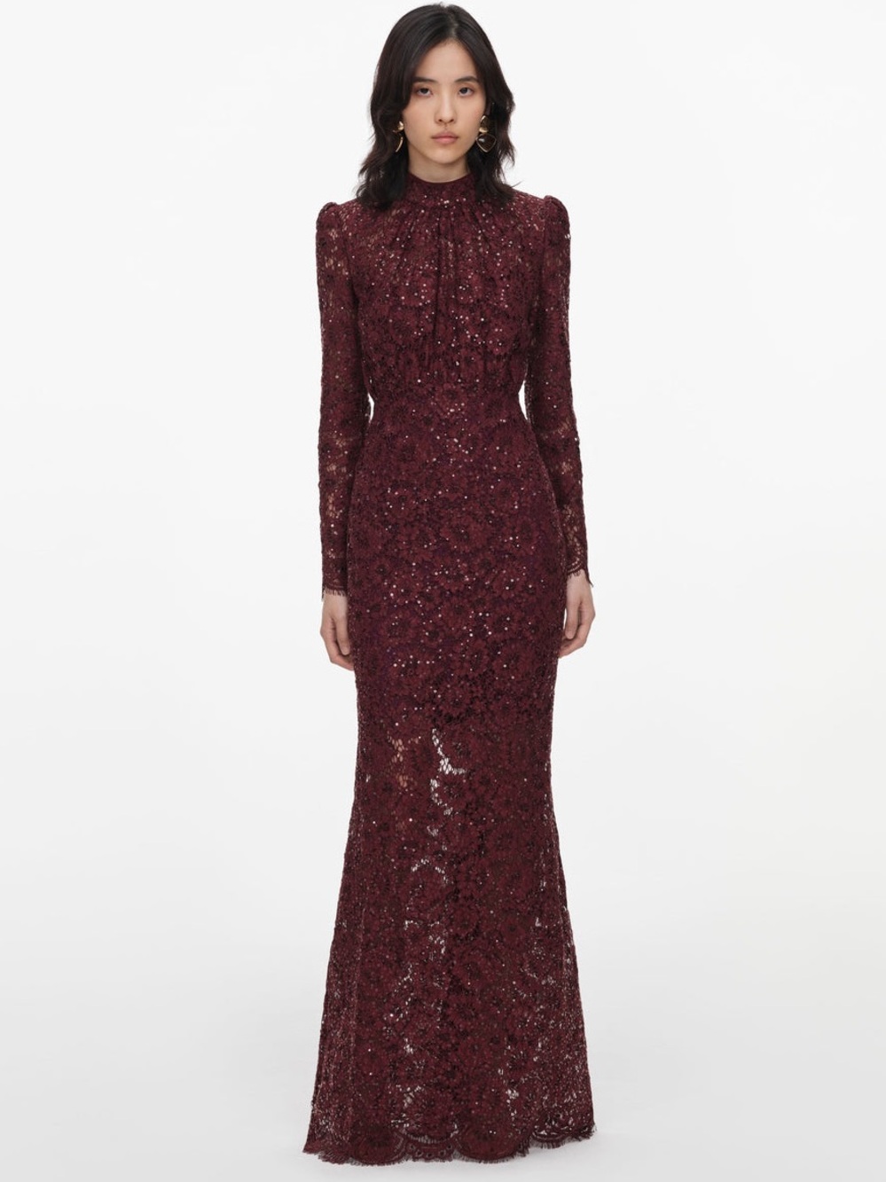NWOT Self-Portrait BURGUNDY SEQUIN LACE MAXI DRESS